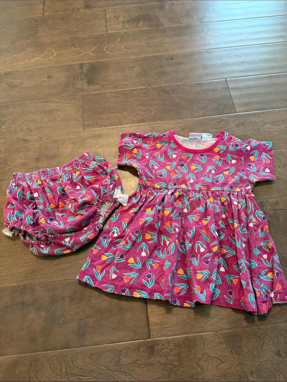 Vintage Toddler Floral Pink Dress & Bloomers Set